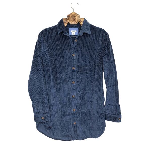 L. L. Bean Shirt Tunic Navy Blue Corduroy Rib Long Sleeve Button Down Pockets M - Picture 8 of 8
